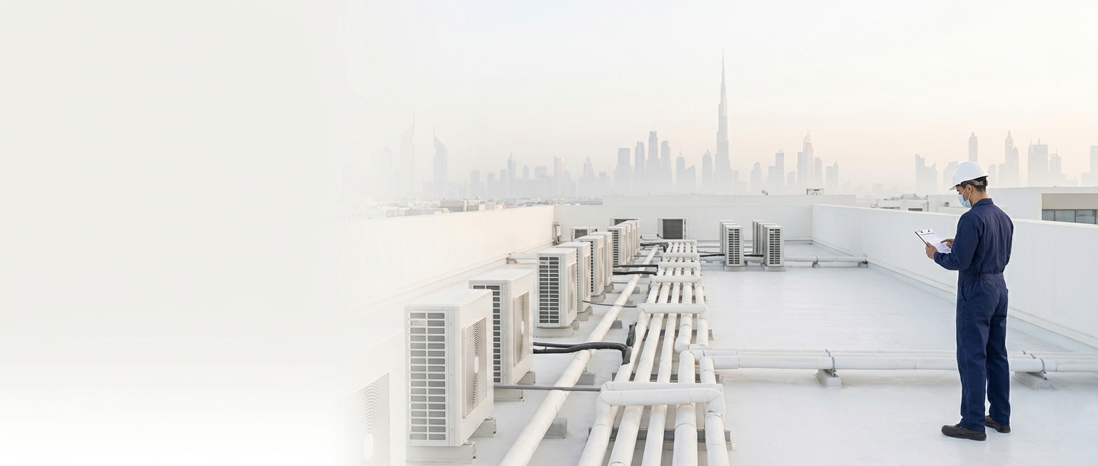HVAC maintenance inspection on a Dubai rooftop